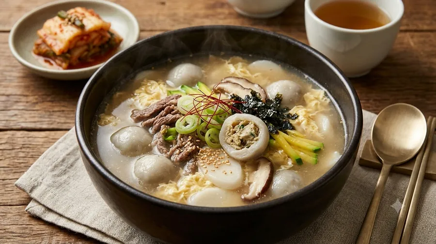 옹심이감자만두를 넣고 끓인 만둣국 한 그릇